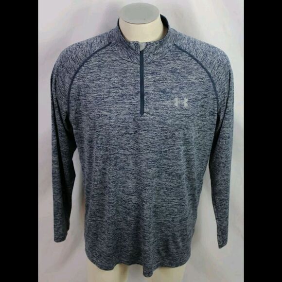 UNDER ARMOUR (heatgear) men's size Medium Heathered Navy LS Shirt 1/4 zip up. - Picture 1 of 4